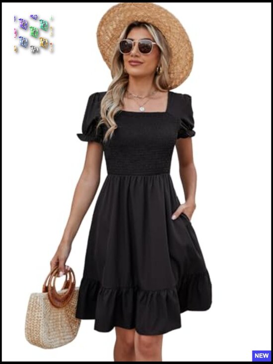 A-Line Tiered Sundress with Pockets Square Neck Casual Summer Dress - Picture 5 of 7